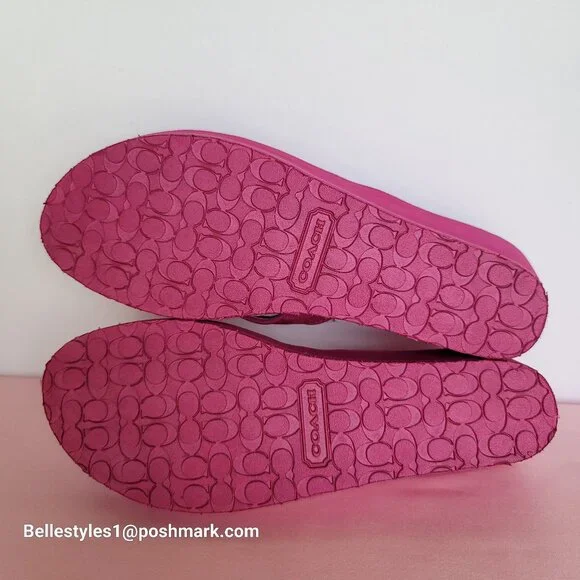 COACH Jaicee Wedge Platform Sandals in Signature Fabric-Fuchsia color.Size 9.5B⭐ - Picture 14 of 16